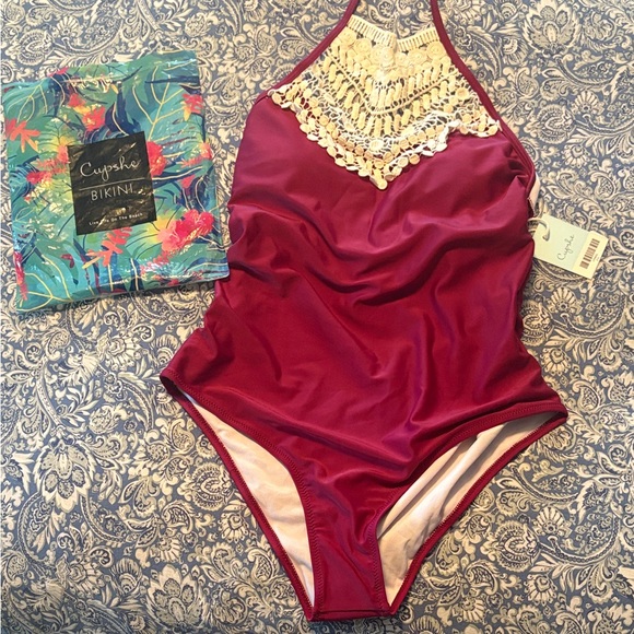 Cupshe Other - Cupshe Maroon and Crochet Cream Women’s One Piece Swimsuit Size L